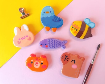 Handmade clay magnets Animal Collection | One-of-a-kind hand-painted figurines with strong 1.7 cm magnets