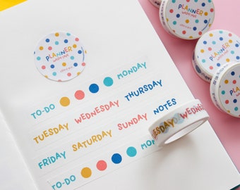 Washi Tape "Planner" by Ilariapops, Week Day Washi Tape 10m x 15mm