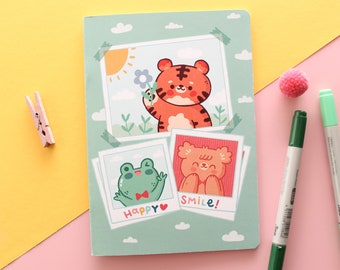 A5 Notebook with dotted pages, cute characters notebook.