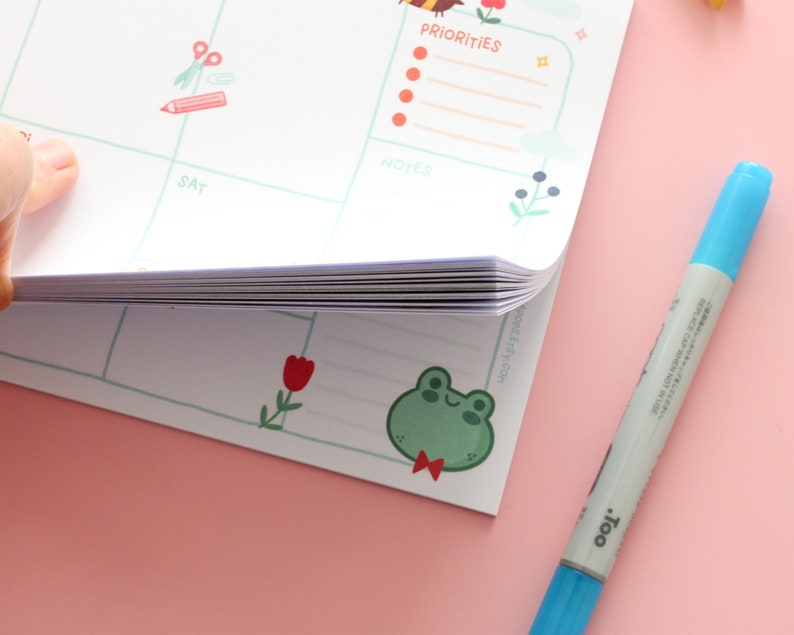 A5 Weekly Planner note pad, 50 tear off sheets. Kawaii Organiser for Planning Your Week image 6