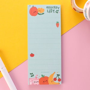 Grocery List Vertical Notepad Cute with fruit illustration, 50 tear off pages image 1