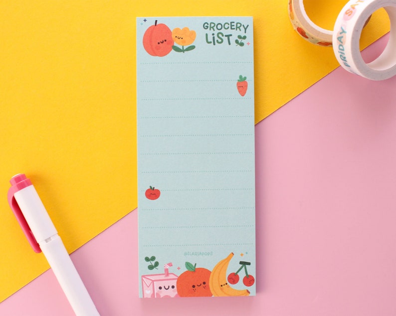 Grocery List Vertical Notepad Cute with fruit illustration, 50 tear off pages image 1