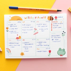 A5 Weekly Planner note pad, 50 tear off sheets. Kawaii Organiser for Planning Your Week