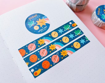 Cosmic Cuties Washi Tape - Paper Packaging - Adorable Space pattern - Playful and Cute Decorative Tape for Crafts and Journaling