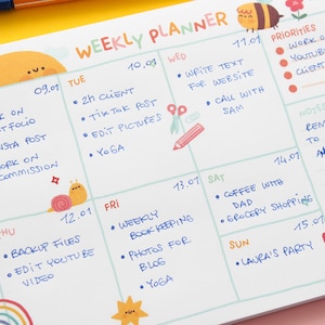 A5 Weekly Planner note pad, 50 tear off sheets. Kawaii Organiser for Planning Your Week image 5