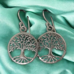 Handcast 925 Sterling Silver Tree of Life Dangle Earrings
