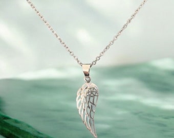 Sterling Silver Angel Wing Pendant with Celtic Triquetra Knot, Free Chain