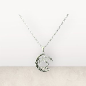 Handcast 925 Sterling Silver Tree of Life Pendant with Crescent Moon and Celtic Knotwork + Free Chain