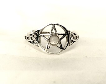 Antiqued Pentagram Star Trinity Ring - .925 Sterling Silver Band, Sizes 4-11 Available - View #5