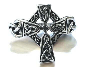Handcast 925 Sterling Silver Irish Celtic Cross Ring