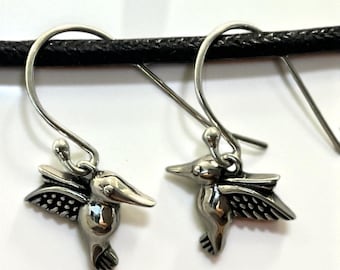 Handgegossene 925 Sterling Silber Kolibri Ohrringe