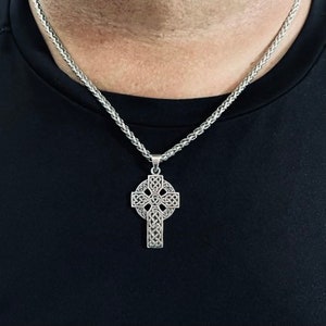 Large Handcast 925 Sterling Silver Irish Celtic Cross Pendant + Free Chain Necklace image 6