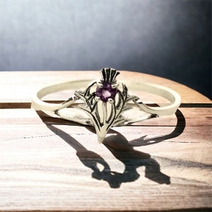 Handcast 925 Sterling Silver Scotland Scottish Thistle Ring Outlander Amethyst