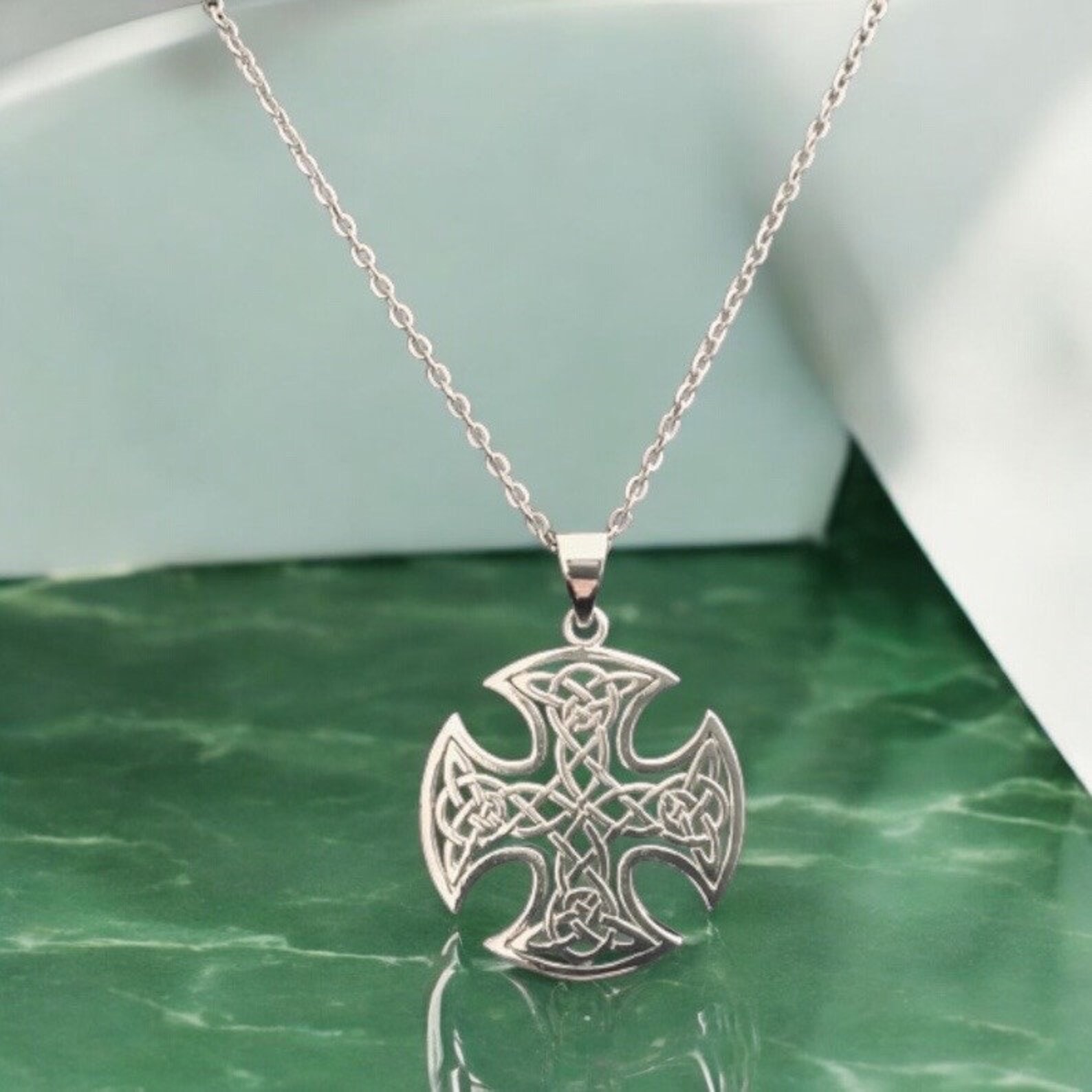 Handcast 925 Sterling Silver Equal Sided Celtic Cross Pendant Necklace ...