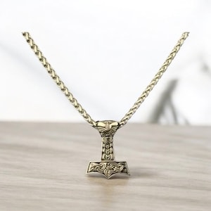 Grand pendentif Thors Hammer Mjolnir du Viking nordique en argent sterling 925 coulé à la main + chaîne gratuite