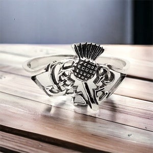 Handcast 925 Sterling Silver Scotland Scottish Thistle Ring Outlander