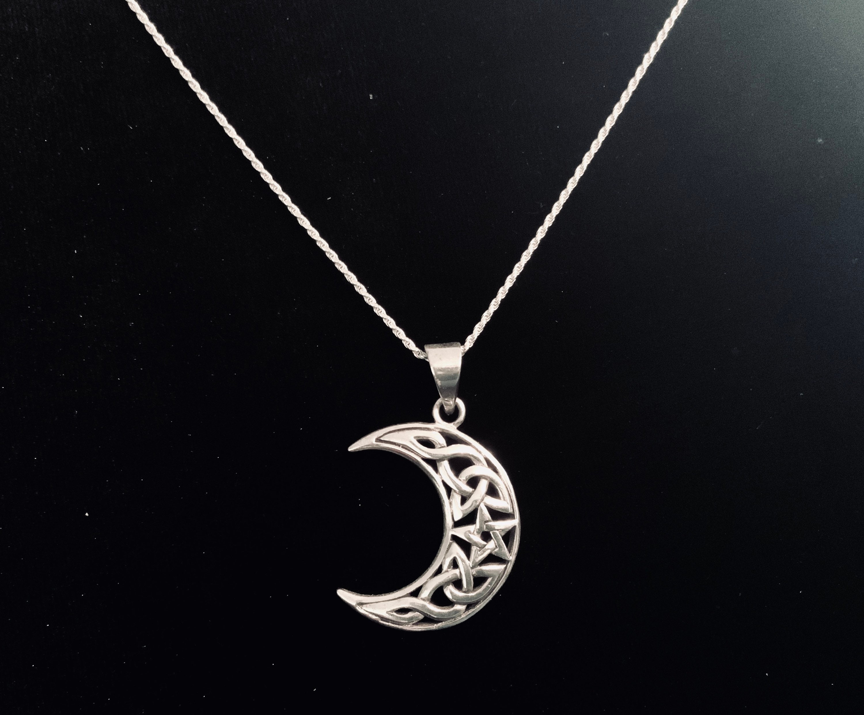 Handcast 925 Sterling Silver Irish Celtic Crescent Moon Pendant + Free ...