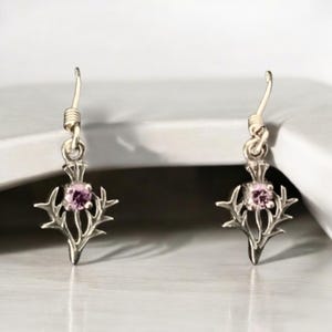 Handcast 925 Sterling Silver Scottish Thistle Dangle Earrings Outlander