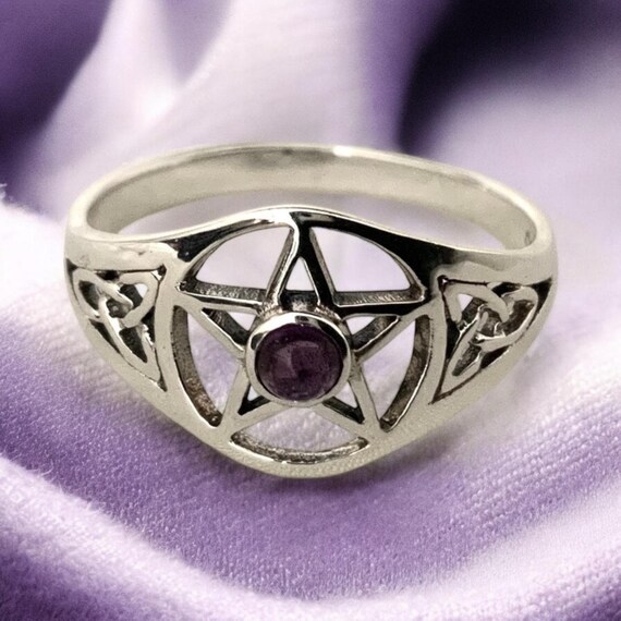 Handcast 925 Sterling Silver Pentacle Pentagram Amethyst