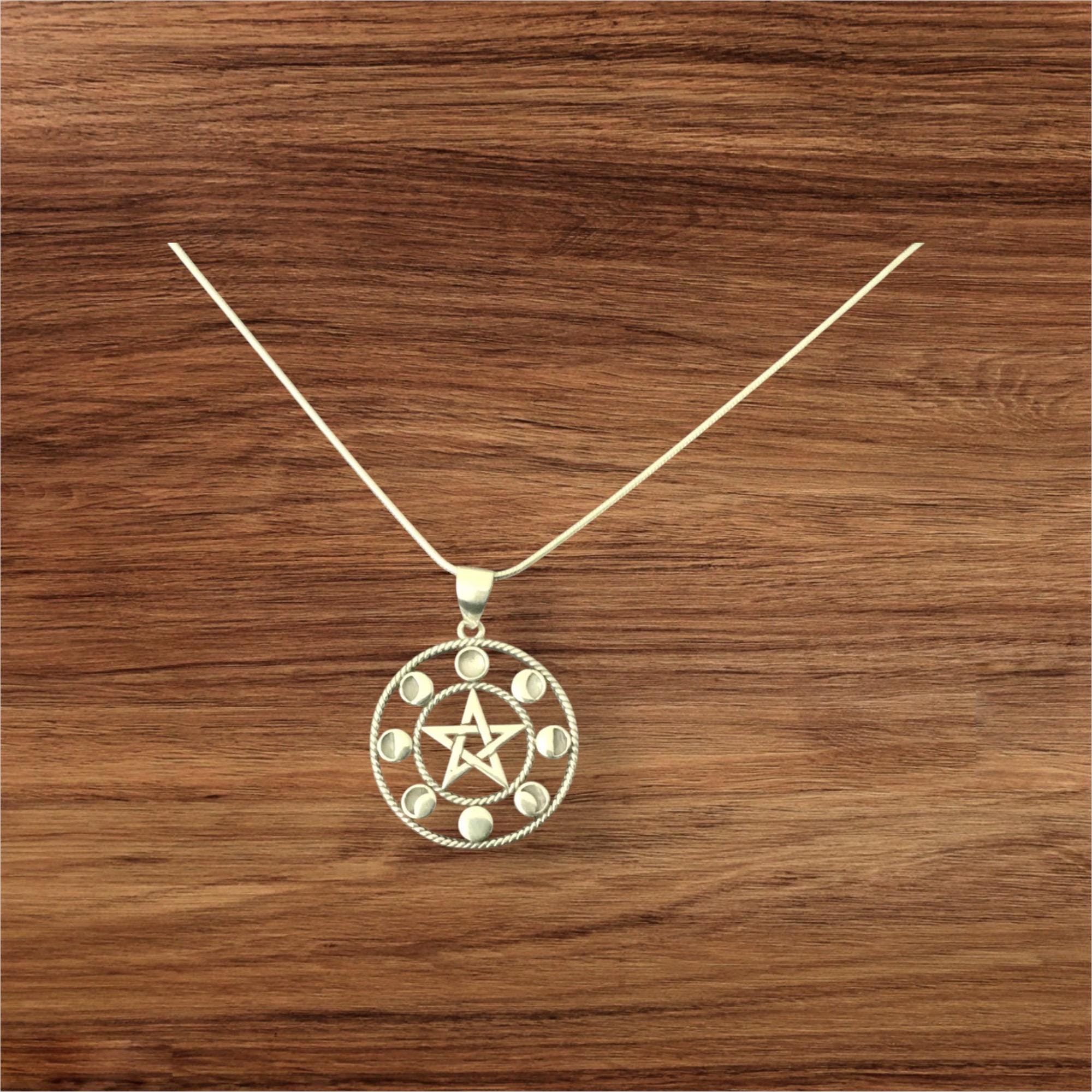 Handcast 925 Sterling Silver Pentacle Pentagram Moon Phases