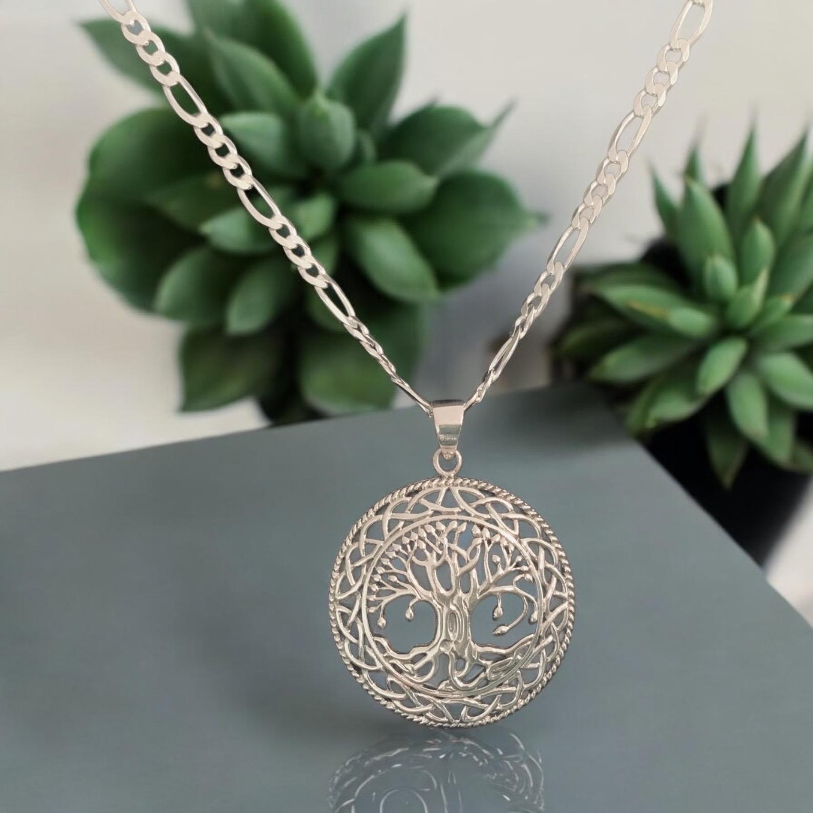 Large Handcast 925 Sterling Silver Celtic Tree of Life Pendant + Free ...