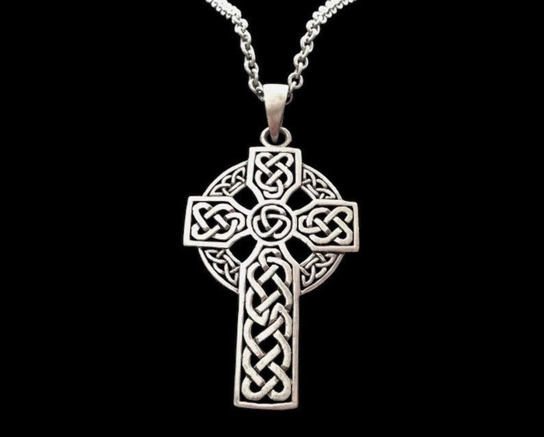 Large Handcast 925 Sterling Silver Irish Celtic Cross Pendant + Free ...