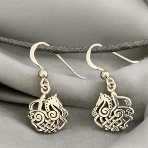 Handcast 925 Sterling Silver Viking Norse Odin Horse Sleipnir Dangle Earrings