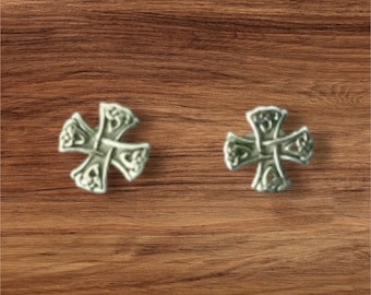 Boucles d'oreilles en argent sterling 925 avec croix celtique coulées à la main