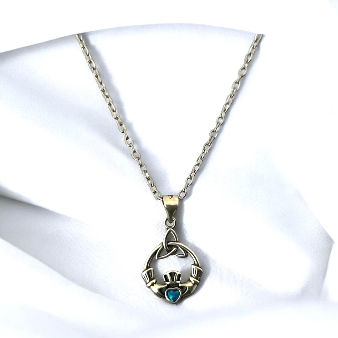 Handcast 925 Sterling Silver Irish Celtic Claddagh Claddaugh Blue Opal ...