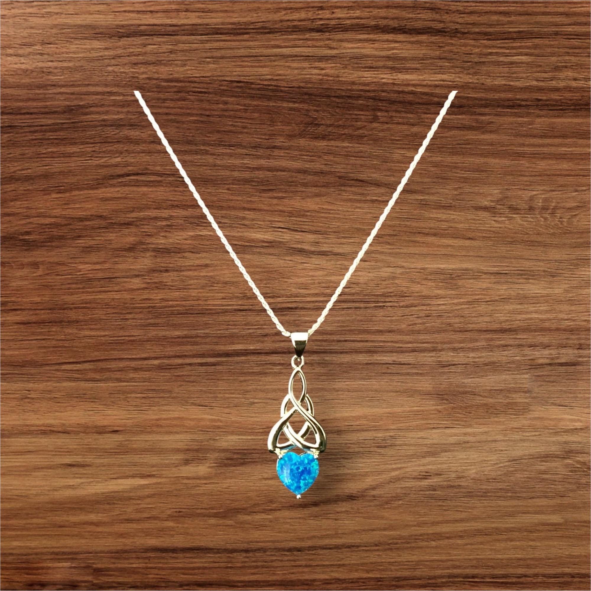 Collana con ciondolo in opale celtico, collana con nodo celtico in