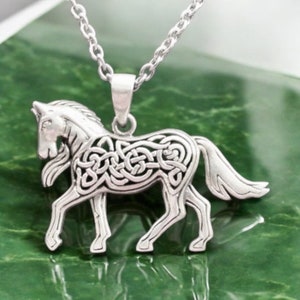 Large Handcast 925 Sterling Silver Irish Celtic Horse Epona Pendant + Free Chain Necklace