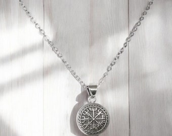 Collar con colgante de brújula vikinga nórdica Vegvisir en plata de ley 925 fundida a mano + cadena gratis
