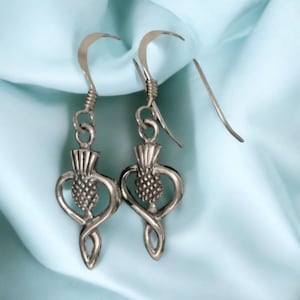 Handcast 925 Sterling Silver Scottish Thistle Dangle Earrings