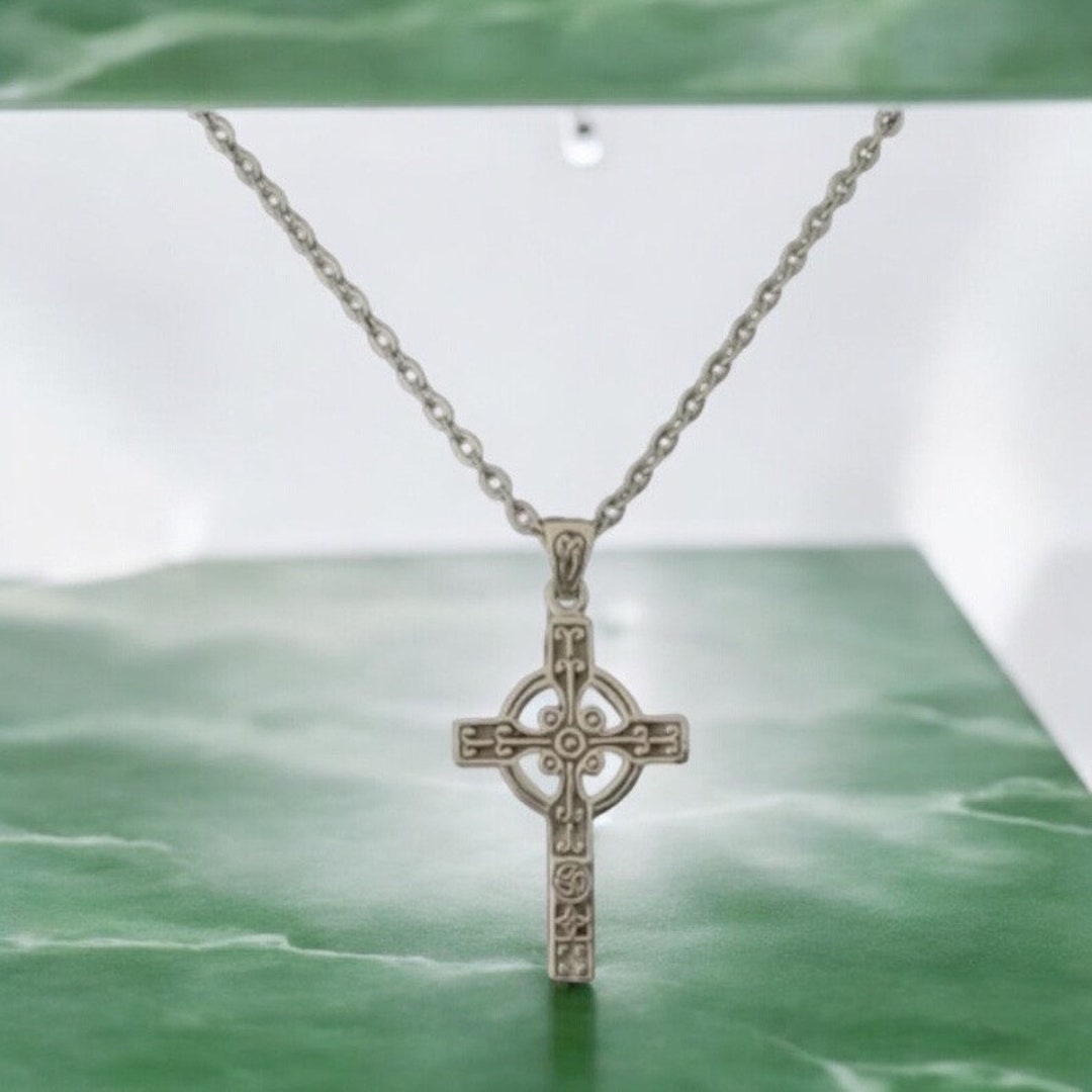 Handcast 925 Sterling Silver Irish Celtic Cross Pendant + Free Chain ...