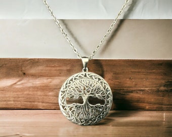 Handcast 925 Sterling Silver Celtic Tree of Life Pendant + Free Chain