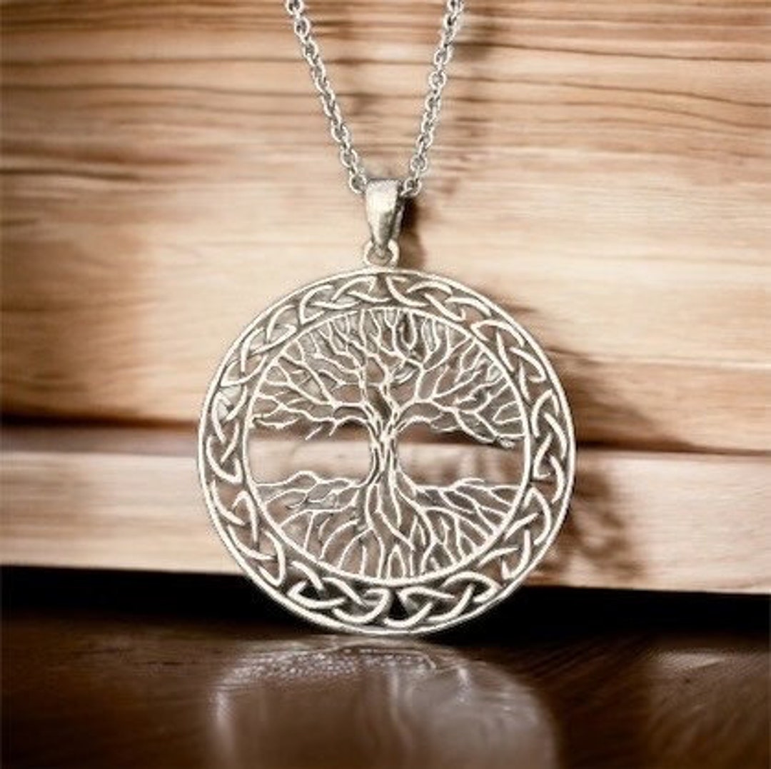 Large Handcast 925 Sterling Silver Celtic Tree of Life Pendant + Free ...