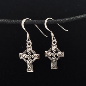 Handcast 925 Sterling Silver Celtic Cross Dangle Earrings