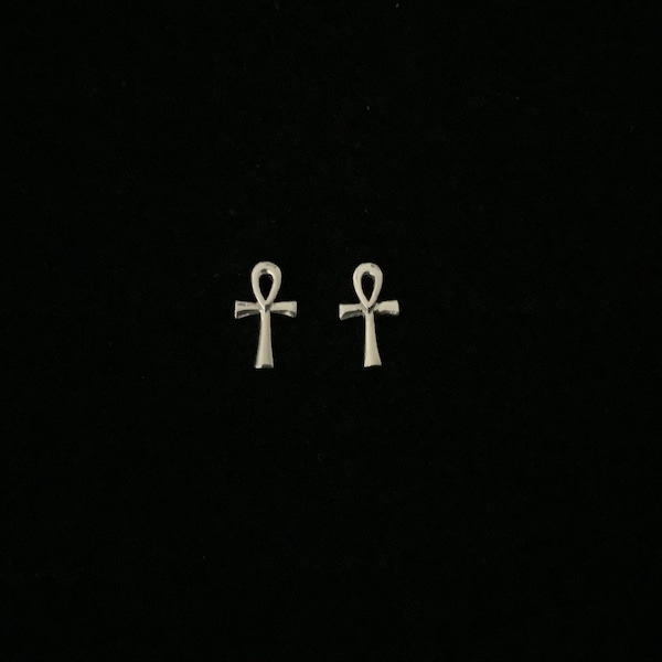 Handcast 925 Sterling Silver Egyptian Ankh Key of Life Stud Post Earrings