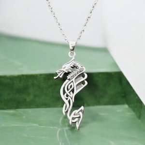 Handcast 925 Sterling Silver Celtic Dragon Pendant Necklace + Free Chain