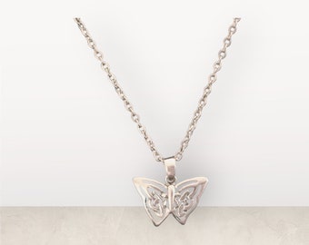 Handcast 925 Sterling Silver Celtic Butterfly Pendant Necklace + Free Chain