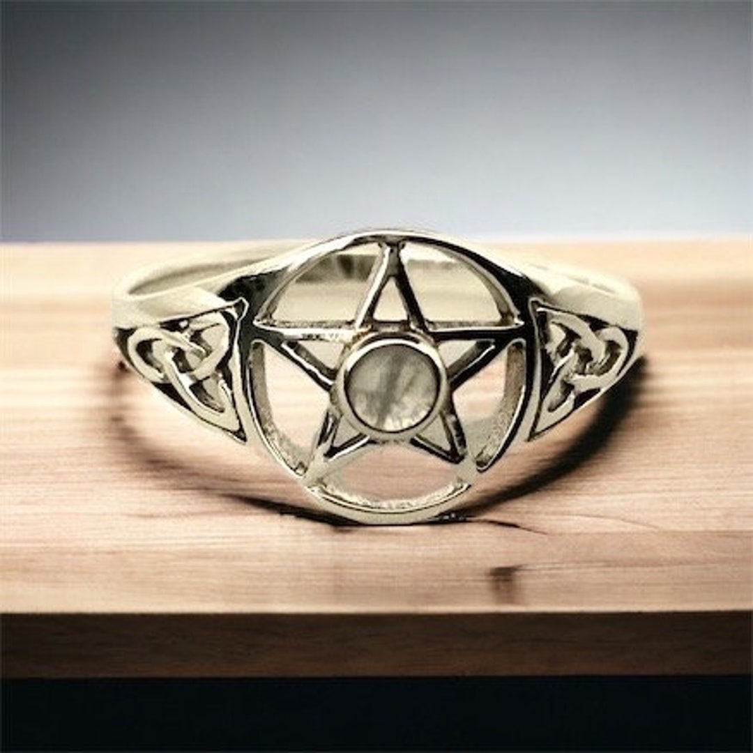 Handcast 925 Sterling Silver Pentacle Pentagram Moonstone