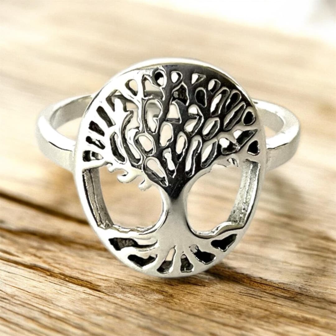 Handcast 925 Sterling Silver Tree of Life Band Ring - Etsy