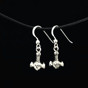 Handcast 925 Sterling Silver Viking Thor’s Hammer Mjolnir Dangle Earrings