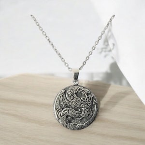 Handcast Large 925 Sterling Silver Celtic Dragon Pendant Necklace + Free Chain