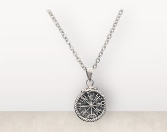 Handcast 925 Sterling Silver Norse Viking Compass Vegvisir Pendant Necklace + Free Chain