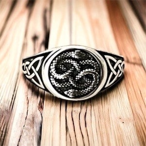 Large Handcast Unisex 925 Sterling Silver Irish Celtic Entwined Snake Snakes Ring