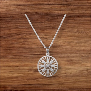 Handcast 925 Sterling Silver Norse Viking Helm of Awe Pendant Necklace + Free Chain