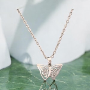 Handcast 925 Sterling Silver Celtic Butterfly Pendant Necklace + Free Chain