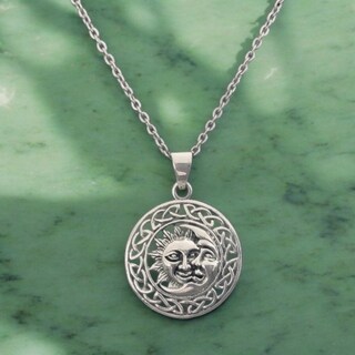Collana In Argento Sterling 925 Con Ciondolo Celtico Luna E Sole E Pietra Di Luna | Gioiello Con Nodo Triquetra Per Buona Fortuna | Regalo Per Donna E Ragazza