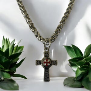 Crusader Knights Templar Cross Pendant - 316L Surgical Stainless Steel, Chainmaille Necklace